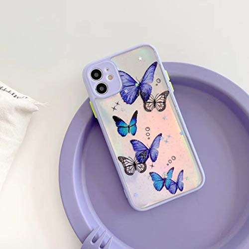 Cidana for iPhone Case Mobile Phone Clear Cute Girls Floral Design TPU Soft Slim Flexible Silicone Cover Phone Case (Butterfly Purple,iPhone 11) 2