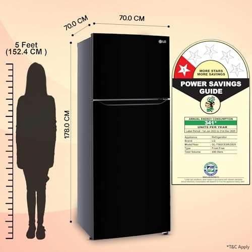 LG Smart Choice, 446 L, 1 Star, Convertible, Door Cooling+, Smart Inverter Compressor, Frost Free Double Door Refrigerator (GL-T502CESR, Ebony Sheen, Express Freeze & Multi Air Flow) 4