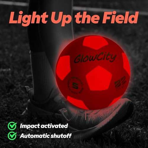 GlowCity Glow in The Dark Soccer Ball | Light Up Indoor/Outdoor Soccer Ball with 2 LED Lights | Pre-Installed Batteries | Fun Gift for Teens 2