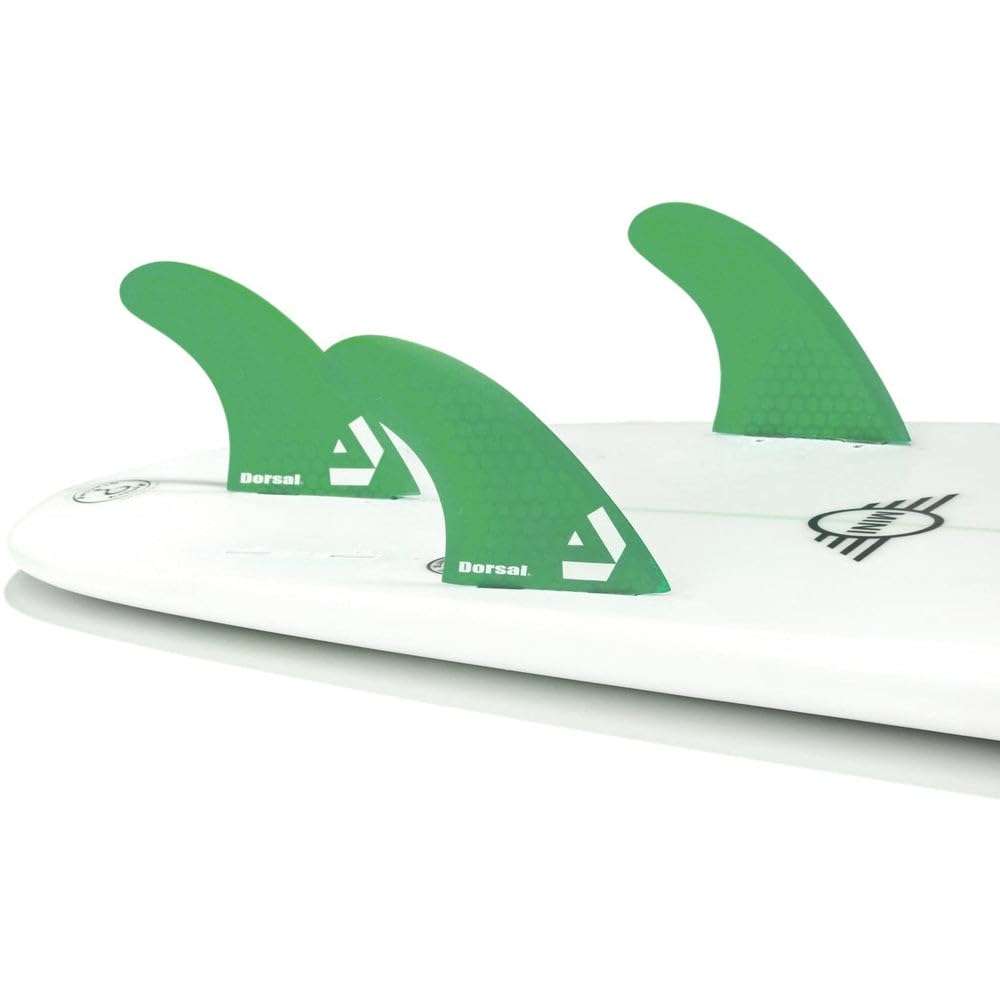 DORSAL Surfboard Fins Thruster 3 Set FCS Compatible Green Medium Fiberglass with Honeycomb Hexcore 1