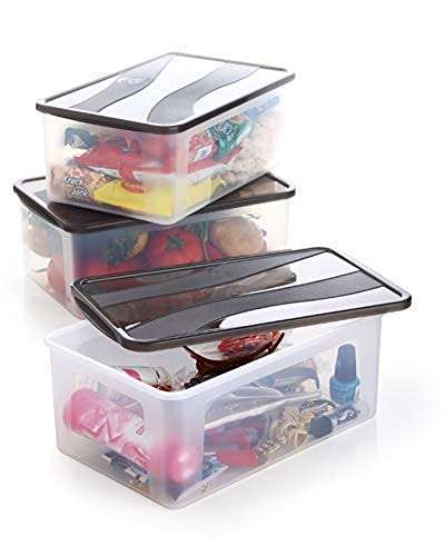 Eopzo pack of 3 Refrigerator Plastic Rectangular Shape Bread, Fruits, Vegetable Box, Storage Container with Lid, Airtight Box 2000 ml 4