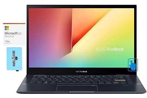 ASUS VivoBook Flip 14 Home & Business 2-in-1 Laptop (AMD Ryzen 7 5700U 8-Core, 8GB RAM, 1TB PCIe SSD, AMD Radeon, 14.0" 60Hz Touch Win 11 Home) with MS 365 Personal , Hub