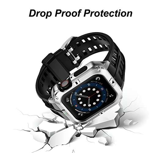 T-ENGINE Metal Case Compatible with Apple Watch Series 7/8/9 (45mm) for se Series 6/5/4 (44mm), One-Piece Metal Case with TPU Band for 45mm 44mm 2