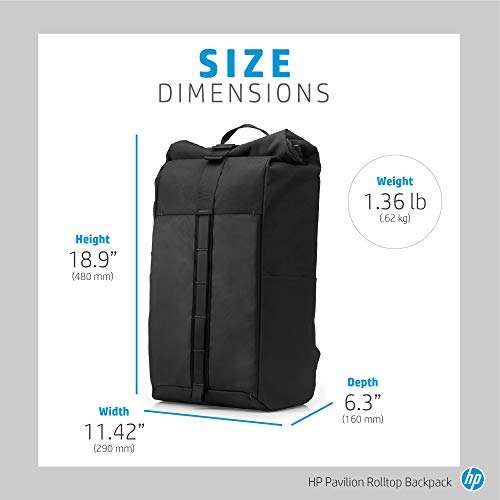 HP Pavilion Roll Top Backpack for 15.6-inch Laptop, Black 5