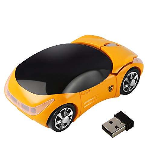 Usbkingdom 2.4GHz Wireless Mouse Cool 3D Sport Car Shape Ergonomic Optical Mice with USB Receiver for PC Laptop Computer Women Small Hands(Yellow) 3