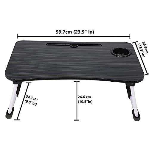 AUNO Foldable Laptop Lap Desk, Portable Computer Bed Table Tray With Phone Stand And Cup Holder For Bed/Couch/Sofa Working, Reading (Black) (Wood), 39.4 Centimeters, 59.7 Centimeters 5