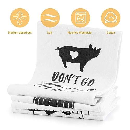 Funny Kitchen Towels and Dishcloths Sets of 4 - Cotton Dish Towels for Drying Dishes - Cute Decorative Miracu Hand Towels, Tea Towels, Flour Sack Towels, White - Birthday, Housewarming Gifts New Home 3