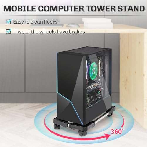 Liitrton Mobile CPU Stand Adjustable Computer Tower Stand with 4 Caster Wheels Fits Most PC (Black) 3
