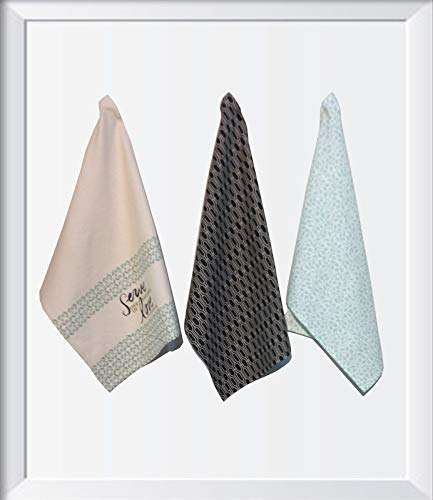 RATAN CART Cleaning Cloth Multipurpose Cotton Kitchen Towel (Set of 3, Green, Off White) 1