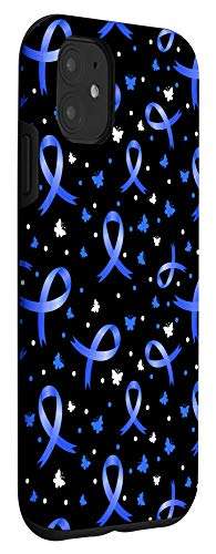 iPhone 11 Blue Ribbons and Butterflies Pattern Colon Cancer Awareness Case 3