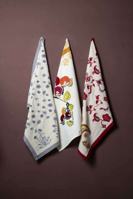 Contrast Living Anuja Hand Block Printed Kitchen Towel / Dish Towel / Hand Towel Multi Color Set of 3 Pcs 1
