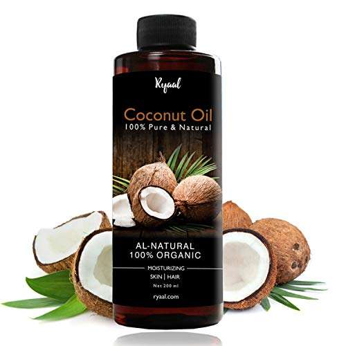 Organic Extra Virgin Coconut Oil by Ryaal, Cold-Pressed, Kosher, Cruelty-Free, Hair Color Corrector, Unrefined- Skin Moisturizer, Hair Treatment & Baking. (200ML) 1