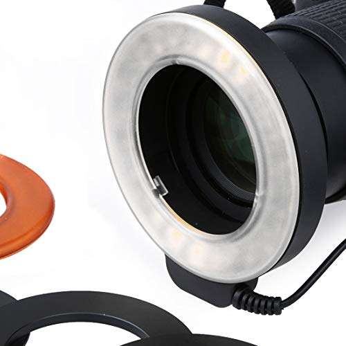 QUAN Ring Light Kit Photographic Equipment Ring Flash Accessories Circular LED Flash Light with 48 LED Lights & 6 Adapter Rings(49mm/52mm/55mm/58mm/62mm/67mm) for Macro Lens(Orange) ( Color : White ) 3