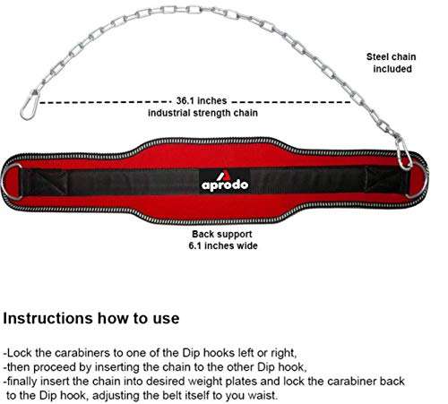 Aprodo Sports DIP Belt with Steel Chain 36 INCHES Weighted Chain for DIPS Pull UPS Weight Lifting Crossfit ONE Size FITS All (RED) 6