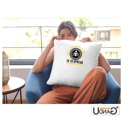 UDNAG White Polyester 'Job | Only Job I Know Well is to Spread Happiness' Pillow Cover [16 Inch X 16 Inch] 3