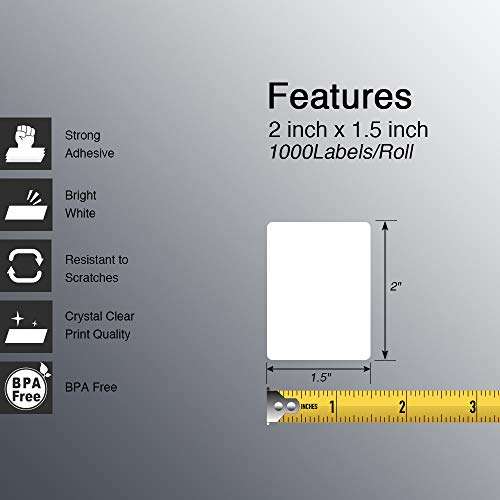 BETCKEY - 2" x 1.5" (51 mm x 38 mm) UPC Barcode & Address Labels Compatible with Zebra & Rollo Label Printer,Premium Adhesive & Perforated [1 Rolls, 1000 Labels] 2