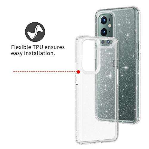 Lamcase Compatible with Oneplus 9 Pro Case, Crystal Clear Bling Sparkly Glitter Shiny Soft Flexible TPU Slim Fit Drop Protection Rugged Shockproof Cover Case for Oneplus 9 Pro 2021, Clear Glitter 4