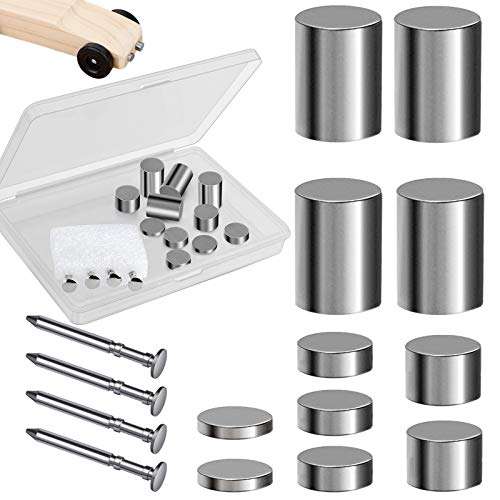 Ruisita 3 Ounces Tungsten Weights Cylinders Weights and 4 Pieces Polished Axles 3/8 Inch Incremental Cylinders Weights Speed Axles Kit Compatible with Your Car 1