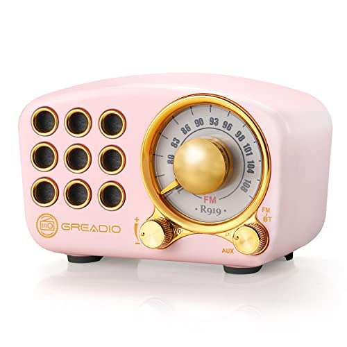 Retro Bluetooth Speaker, Vintage Radio-Greadio FM Radio with Old Fashioned Classic Style, Strong Bass Enhancement, Loud Volume, Bluetooth 5.0 Wireless Connection, TF Card and MP3 Player (Pink)
