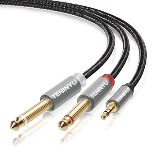 TENINYU 3.5mm 1/8" TRS to Dual 6.35mm 1/4" TS Mono Stereo Y-Cable Splitter Cord Compatible for iPhone, iPod, Computer Sound Cards, CD Players, Multimedia Speakers and Home Stereo Systems (6FT) 1