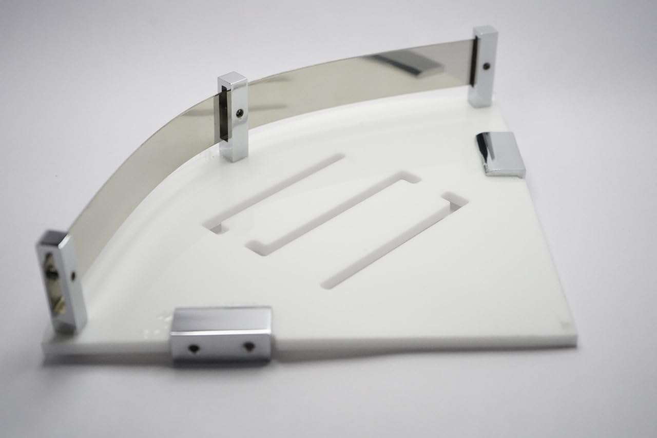 Self-Adhesive Acrylic Bathroom Corner Shelf Rack Organizer Stand includes Screws and Screw Caps Bathroom Organisers Storage Racks Glossy White (8X8 Size Pack of 2) 5