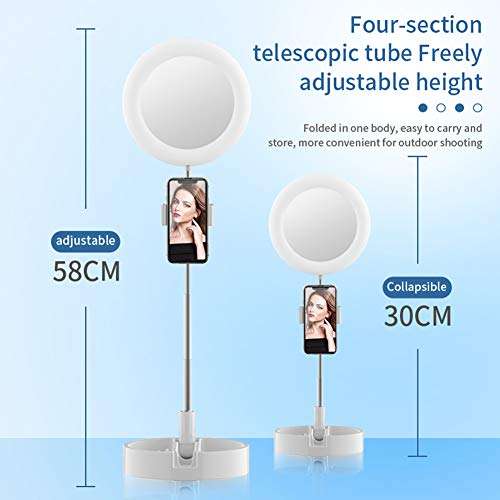 NeotrixQI Selfie Ring Light with Phone Holder, Foldable LED Desk Lamp Dimmable Phone Make Up Ringlight Stand Extendable Makeup Mirror TIK Tok YouTube Video Vlog Recording Photography Tiktok Live Stream (White) (G3) 3
