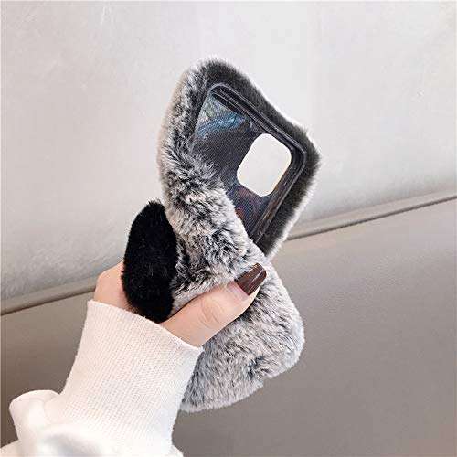 YHY Plush Heart Shaped Style Elegant Mobile Phone Case for Motorola Moto one Action TPU Silicone Anti Fall Warm Cover Dark Gray 6