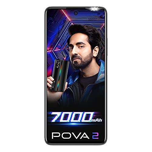 TECNO POVA 2 (Dazzle Black, 6GB RAM, 128GB Storage)| 7000mAh Battery | 48MP Camera | Helio G85