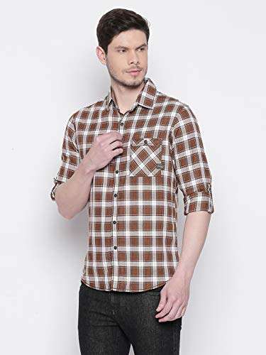 Mufti Men's Checkered Slim fit Casual Shirt (MFS-10577-K-WHITE-BROWN- White-Brown XXL) 2
