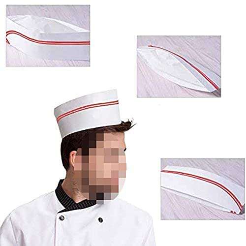 40pcs Disposable Paper Chef Hat Retro Chef Caps Soda Jerk Paper Cap with Red Strips for Classic Theme Restaurant Party Kitchen Cooking Hats 2