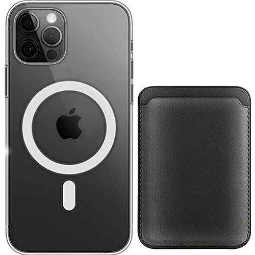 Case Compatible with iPhone 12/12 Pro/12 Pro Max Magnetic, Mag-Safe Leather Wallet Card Holder (Clear+Black, iPhone 12/12 Pro) 1