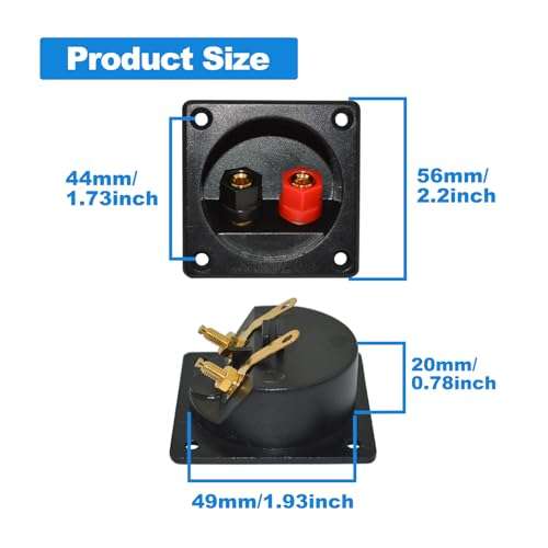 Howonder 2.2 Inch Square 2-Way Speaker Box Terminal，Speaker terminals Cup with Banana Plugs,subwoofer Box Terminal with Mounting Screws （2 Pack Black） 6