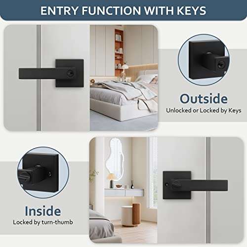 3 Pack Heavy Duty Front/Exterior/Bedroom Doors Locks Door Lever- Door Lock Sets Entry with Keys Modern Durable Door Hardware Reversible Matte Black Finish Handleset 3