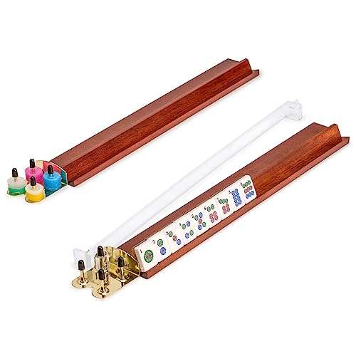 Yellow Mountain Imports American Mahjong Set, Golden Fortune with 166 Acrylic Mahjong Tiles, Inlaid Wooden Case, Racks and Other Accessories 3