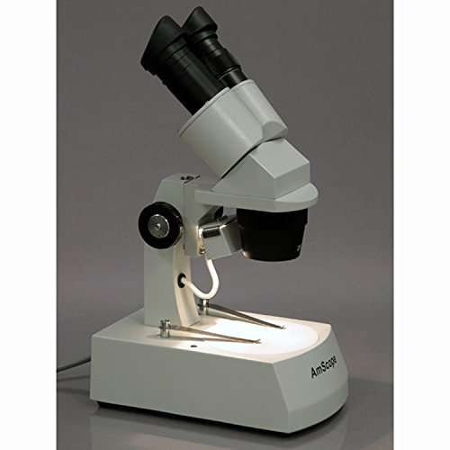 AmScope SE305-AY Binocular Stereo Microscope, WF10x and WF15x Eyepieces, 10X/15X/30X/45X Magnification, 1X and 3X Objectives, Upper and Lower Halogen Lighting, Reversible Black/White Stage Plate, Arm Stand, 120V 2