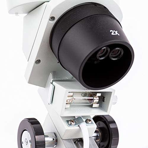 AmScope SE306R-AZ-E Digital Forward-Mounted Binocular Stereo Microscope, WF10x and WF20x Eyepieces, 20X/40X/80X Magnification, 2X and 4X Objectives, Upper and Lower Halogen Lighting, Reversible Black/White Stage Plate, Arm Stand, 120V, Includes 0.3MP Camera and Software 5