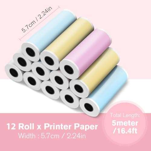 Ainiv 12 Rolls Kids Instant Camera Refill Print Paper, 2.2 x 1inch Camera Print Paper, BPA-Free Non-Adhesive Smooth Papers, Print Camera Accessories, Print Paper for Kids Instant Camera 2