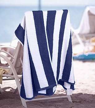 100% Pure Cotton Towel Hotel Pool/Swimming/Beach/Bath Sheet/Gym/Beach Towel Extra Large Size Bath Towel - Pack of 1 - Size 90 CM x 180 CM (36" in x 72" in) - Blue & White Stripes 6