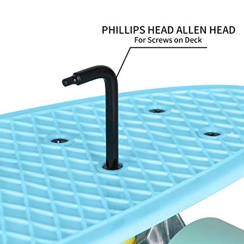 Junli All-in-One Skate Tools Multi-Function Portable Skateboard T Tool Accessory with Allen Key and L-Type Phillips Head Wrench Screwdriver 6