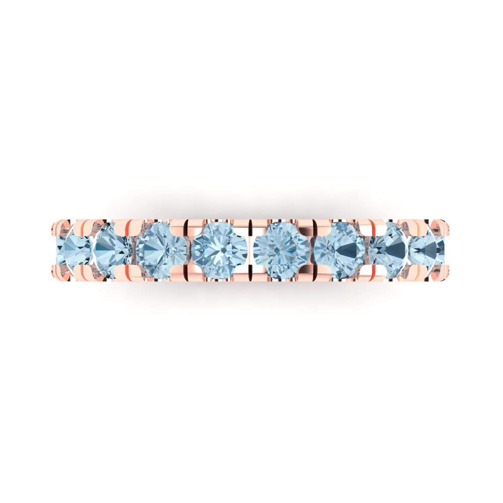 Clara Pucci 1 ct Brilliant Round Cut Synthetic Blue Moissanite 18K Rose Gold Engagement Wedding Stackable Band size 3.5