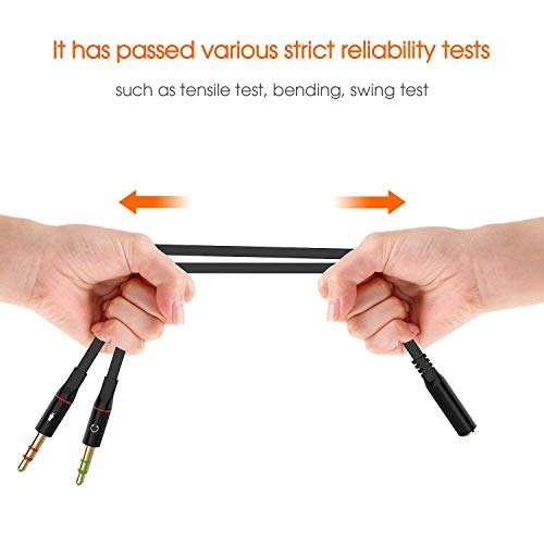 Sounce Gold Plated 3.5 mm Headphone Splitter for Computer 2 Male to 1 Female 3.5mm Headphone Mic Audio Y Splitter Cable Smartphone Headset to PC Adapter – (Black,20cm) 2