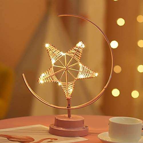 DINGXUEMEI XUEMEI Cell Phone Case Energy Saving & Environmental Protection Star Moon Shape Iron Night Light Decorative Light, Battery Version (Black) (Color : Pink) 1