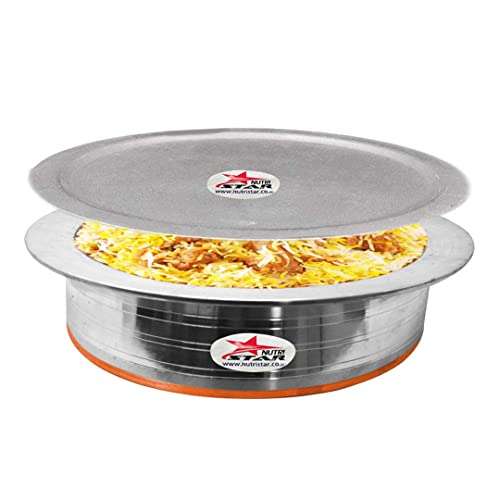 Nutristar Biryani Handi with Lid, Heavy Gauge Cooking Handi for Hyderabadi Dum Biryani, Cookware, Diameter 24 Inches, Height 6 Inches, Colour Silvery White. 2