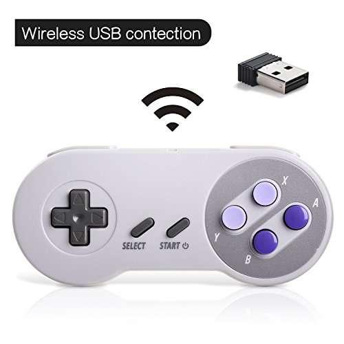 SAFFUN 2 Pack 2.4 GHz Wireless USB Controller Compatible with Super NES Games, SNES Retro USB PC Super Classic Controller for Windows PC MAC Linux Genesis Raspberry Pi Retropie (Purple/Gray) 5
