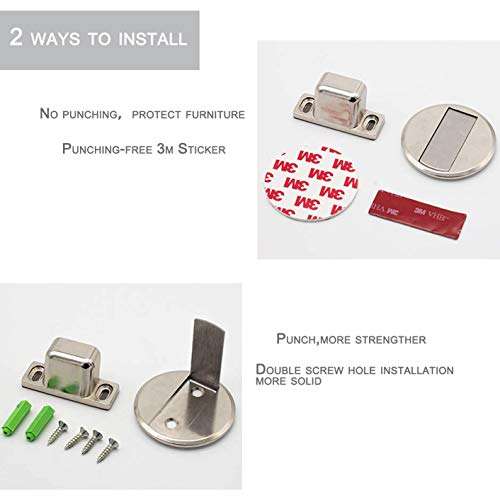 Door Magnets Stop, Floor Mount Magnets Door Stopper, Stainless Steel Magnetic Catch Holder, Commercial Large Doors Stops, No Drilling Doorstopper for Security (2 Pack) 3