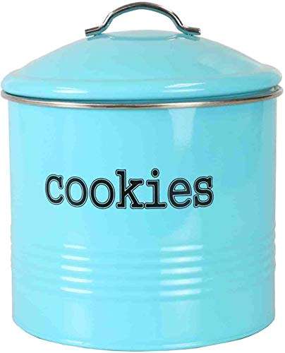 JOEY'Z Vintage Cookie Jar/Candy Jar/Cookie Tin with Airtight Lid Cookie Jars for Kitchen Counter (Turquoise Farmhouse Style) 6