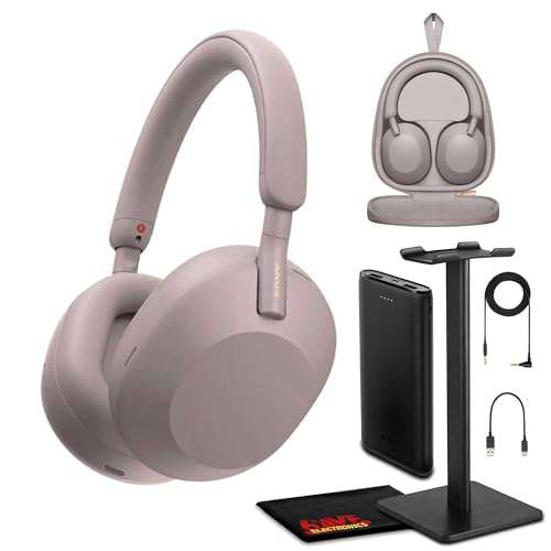 Sony WH-1000XM5 Best Auto Noise Canceling Wireless Over-Ear Headphones, 30hr Battery Life - Optimizer for Alexa and Google Assistant, Crystal Clear Hands-Free Calling and Built-in mic Bundle (Pink) 1