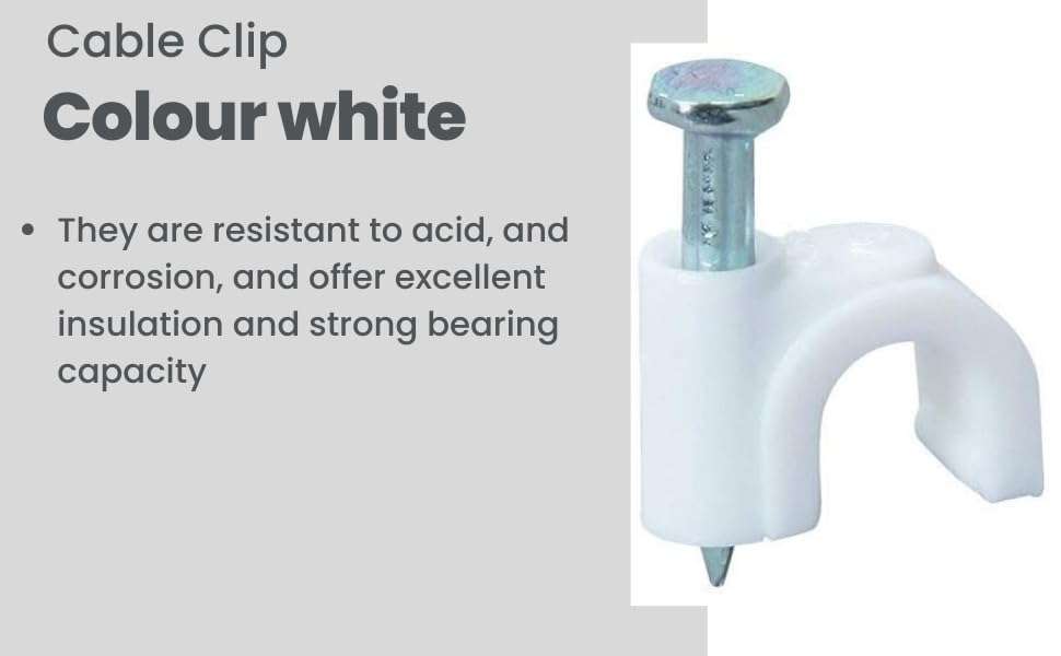 Elegant Casa Cable Clip with Galvanized Metal Nail Loop Clamps for Wire Plastic Circle Hook, Wall Self Wire Holder Cord Organizer Management Cable Binder Strap Size 10 Mm 100 Pieces Pack, Color White 2