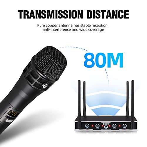 D Debra Audio Wireless Microphone System Pro DU4004 UHF 4 * 16 Adjustable Channel Wireless Handheld Lavalier Headset Mics, Ideal for Meeting Church Speech Party (2 Handheld 2 Bodypack) 5