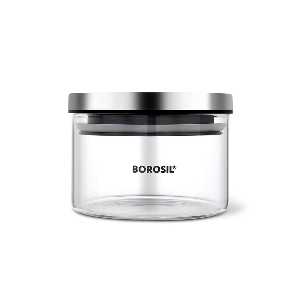Borosil Classic Glass Jar, Air-Tight Storage Containers For Kitchen, Glass Storage Organiser For Spices, Snacks, Grains, Dals, 300ml, Clear 3